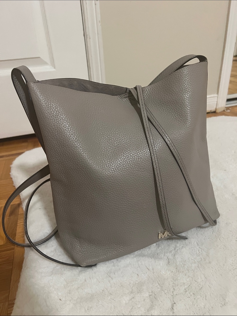 Michael Kors Pebbled Leather Junie Shoulder Bag - Gray - Picture 12 of 15